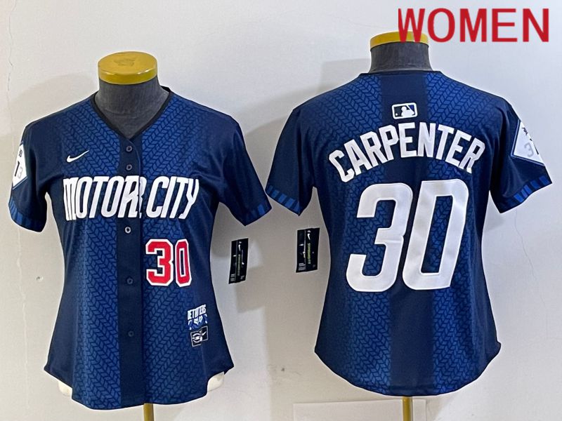 Women Detroit Tigers #30 Carpenter Blue City Edition Nike 2024 MLB Jersey style 2